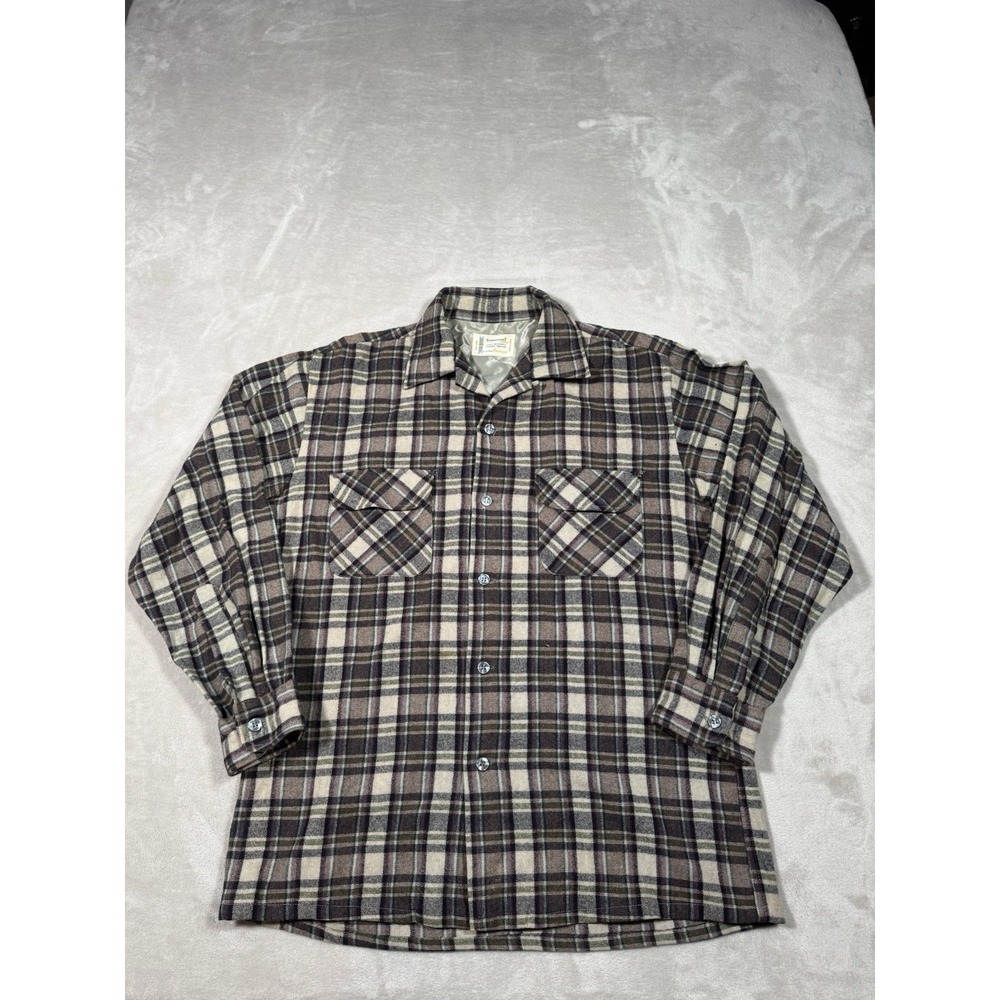 Vintage Pennys Towncraft Plus Flannel Shirt Size Medium Wool Nylon MADE IN JAPAN